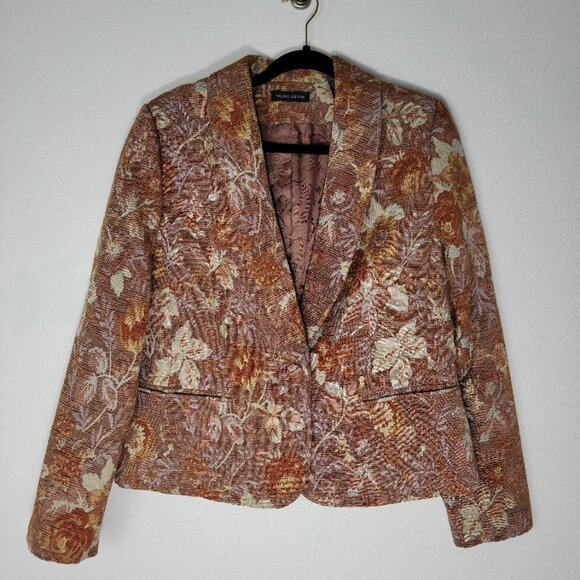 Valerie Stevens women's fall blazer textured autumn leaves one button Size 12 - Picture 3 of 12